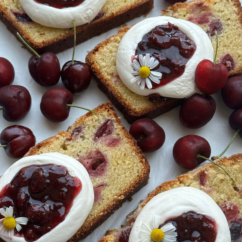 Cherry Loaf Cake w/ Honey Whipped Cream Recipe